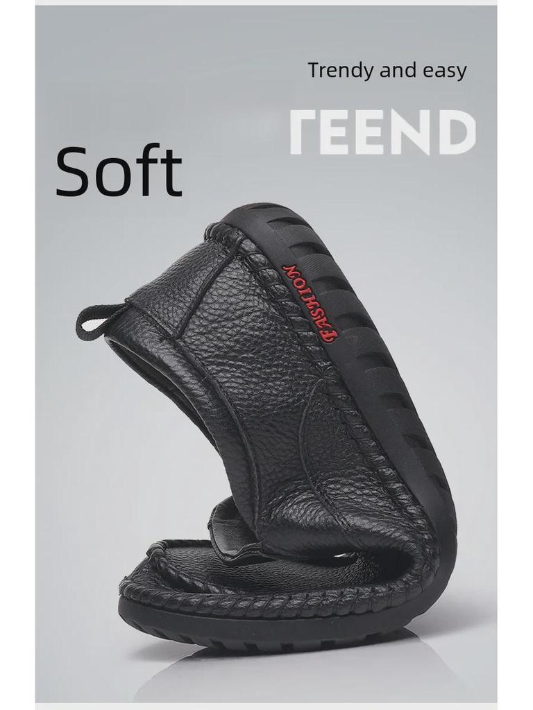 Men's Casual Leather Moccasins: Breathable Cowhide Flats for Middle-Aged and Elderly