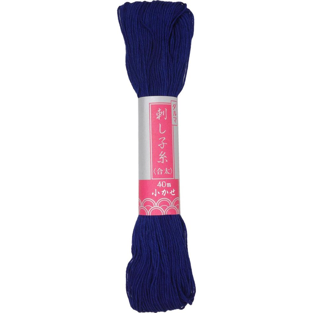 Daruma Sashiko Thread Medium-Thick 40m Col. 6 Indigo Blue 5-Skein Set, 100% Cotton Japanese Embroidery Thread