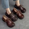 Johnature Genuine Leather Retro Handmade Thick Sole Versatile Pumps Casual Lace-up Women's Shoes