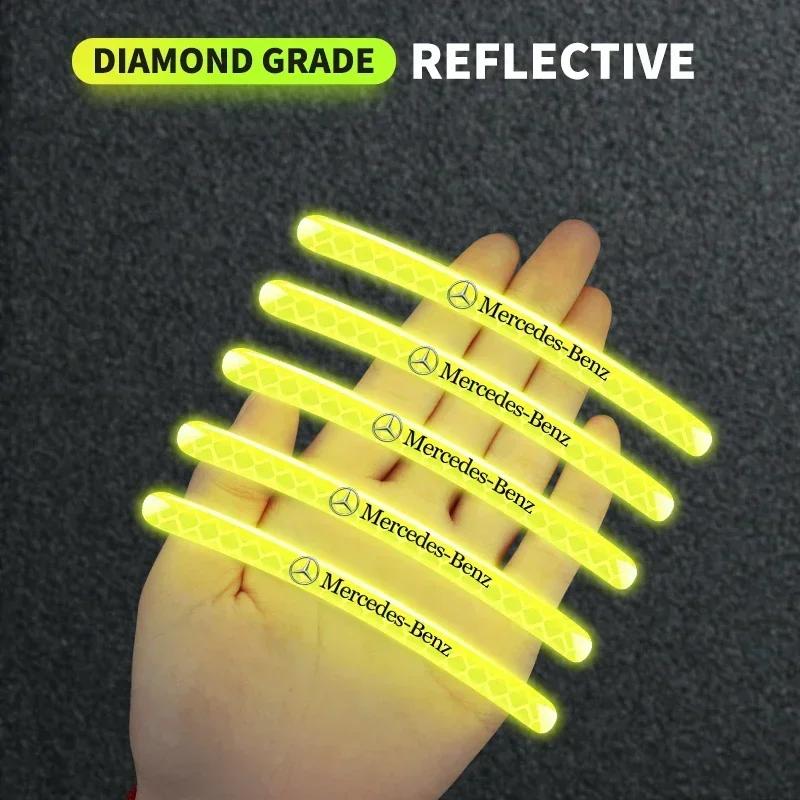 EJG4 Car Wheel Fluorescent Sticker Hub Sticker Reflective Warning for Mercedes Benz B/C/E/S Class A Class C200L GLC GLK New CLA GLA
