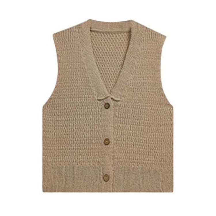 Summer Casual V Neck Cropped Sweater Vest Button Down Crop Top Sleeveless Cardigan for Women Teens Girls Knit S хаки