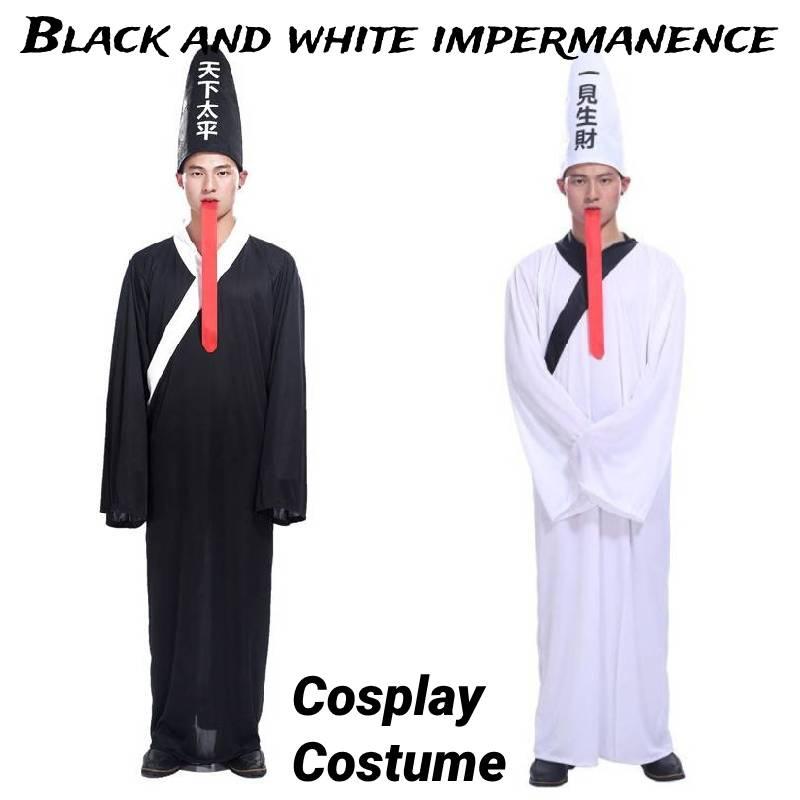 Cosplay Costume Halloween Hat Black And White Impermanence Unisex Outfit Ghost