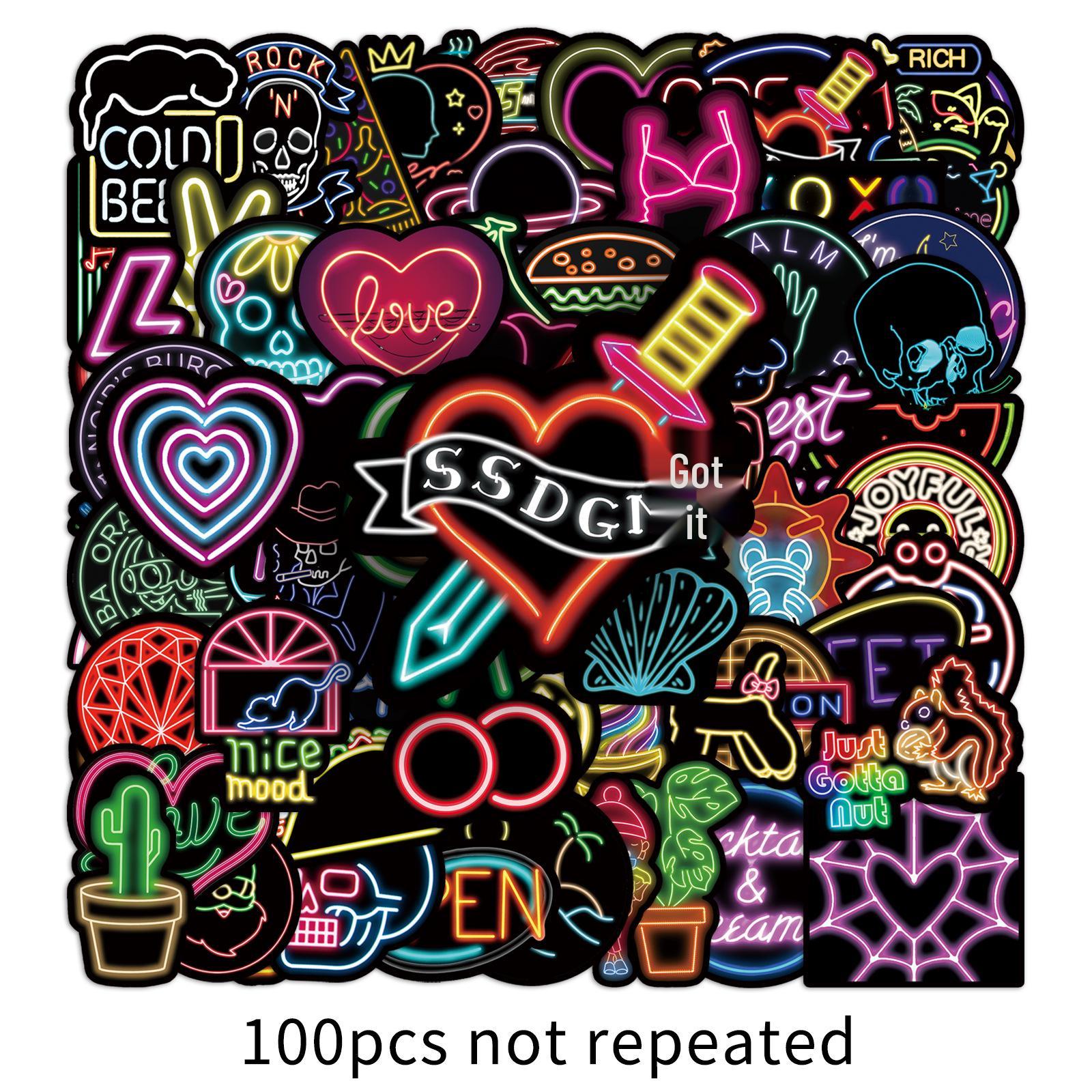 100 Neon Graffiti Creative Stickers: Colorful DIY for Skateboards & Luggage
