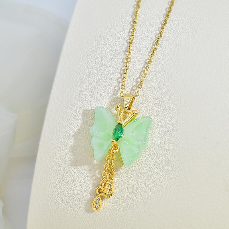 Green Zircon Butterfly Necklace Female Trend Design Natural Wind