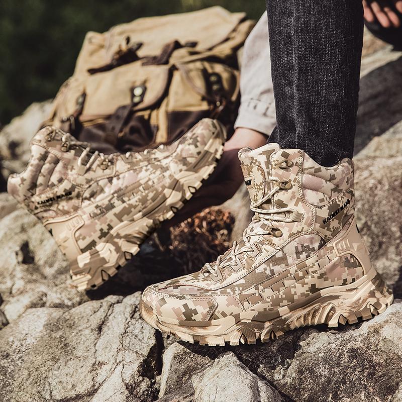 Men Tactical Boot Military Safety Hunting Hiking Shoes Anti-Slip Desert Lace Up Motorcycle Ankle Army Climbing Shoes Zapatillas