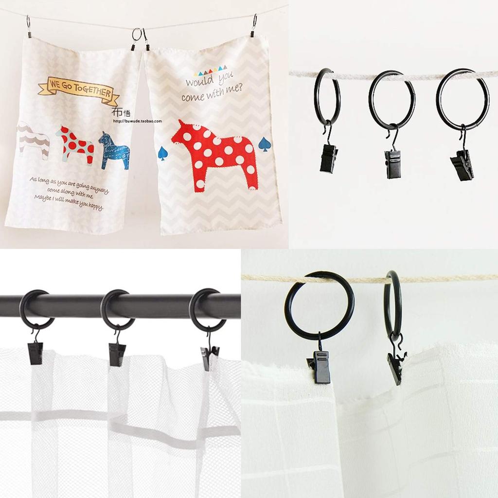 Curtain Rings with Clips - 1.41'' Interior Diameter, Strong Metal Decorative Drapery Window Curtain Ring with Clip, Set of 40(Black)