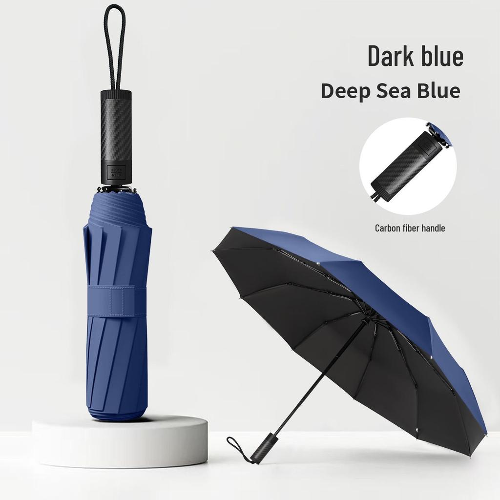 Men's Business Folding Umbrella with 10-Rib Carbon Fiber Handle, Sunscreen UV Protection, Automatic Open/Close, Rain or Shine.
