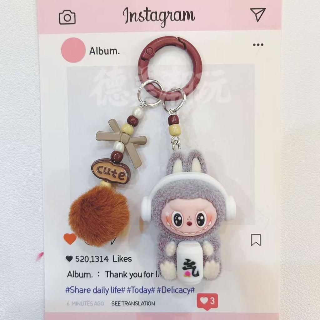 Labu Cute Doll Sitting Posture Plush Bag Couple Car Keychain Hanging Pendant Mobile Phone Chain