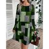Color Block Geometric Pattern Print Long Sleeve Women's Dresses