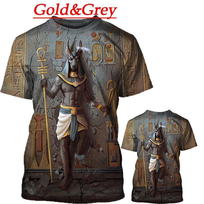 Ancient Egyptian Pharaoh 3D Digital Printed Pattern T-shirt Retro Style Men's Loose T-shirt