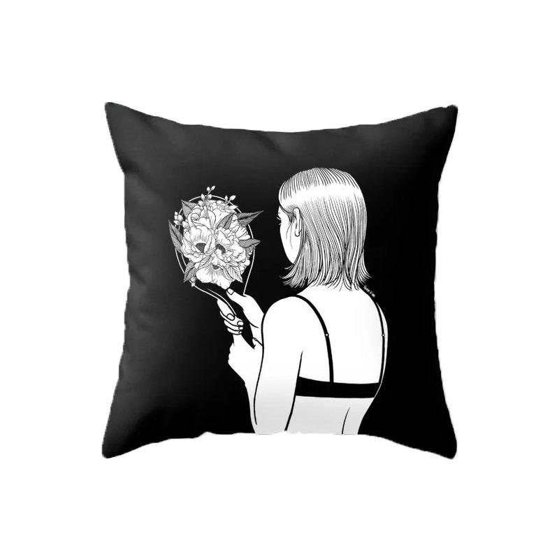 Nordic Black And White Cartoon Portrait Ultra-Short Velvet Pillow Cover Without Core Cushion Cover Premium Durable