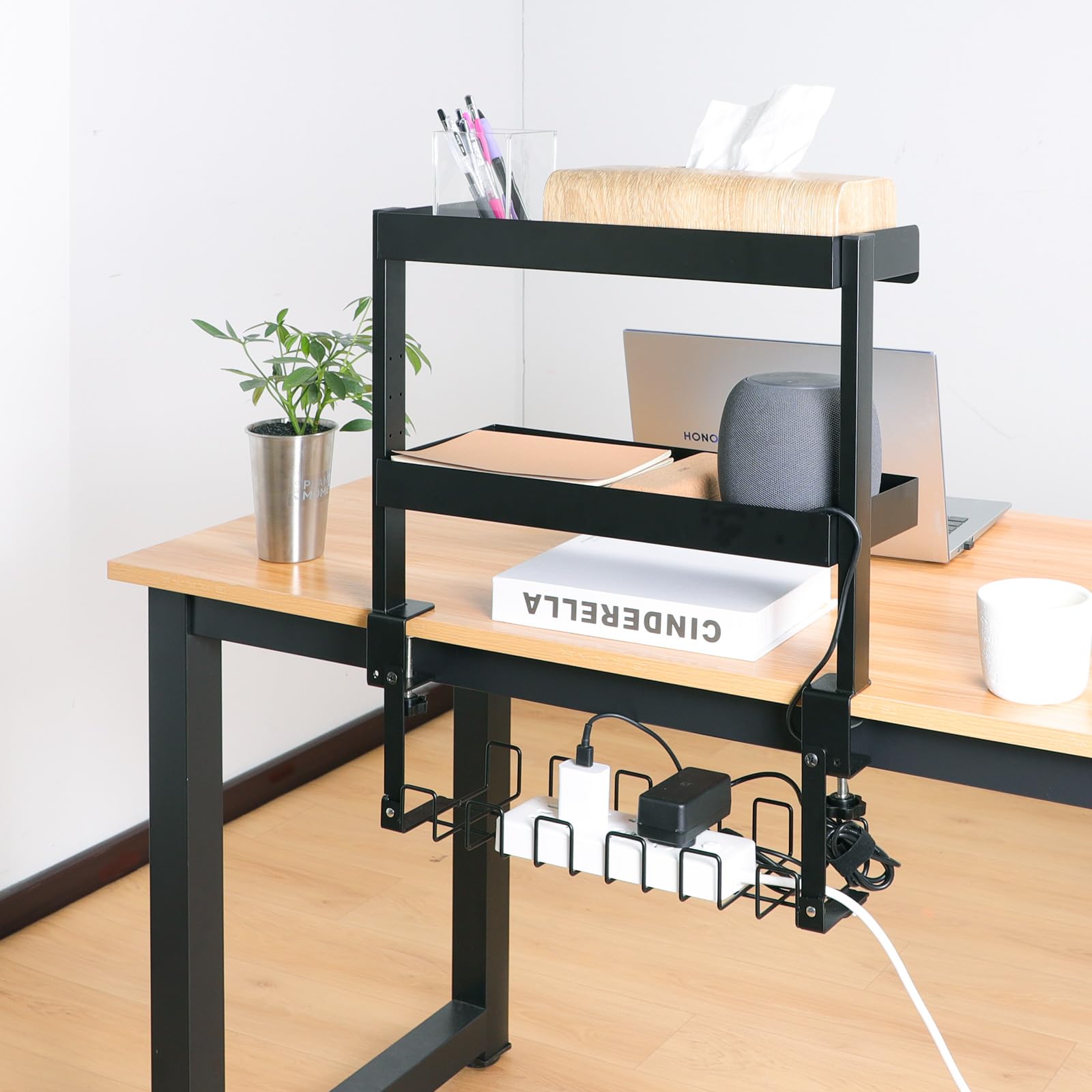 

ZPAI Drilling or Screws Desktop Desk Storage 46cm Easy Cable Height No Tools Sturdy Steel Cable Organizer Easy Assembly [No Required] Clamp-Type Rack, серый