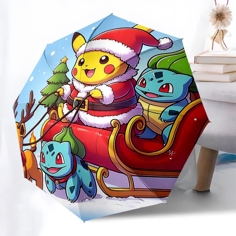 1pc Pikachu Christmas Santa Hat Pokémon Umbrella - Auto Open Close 8-Bone Iron Frame Outdoor Umbrella, Perfect Gift for Fans, Travelers, Daily Use.X01