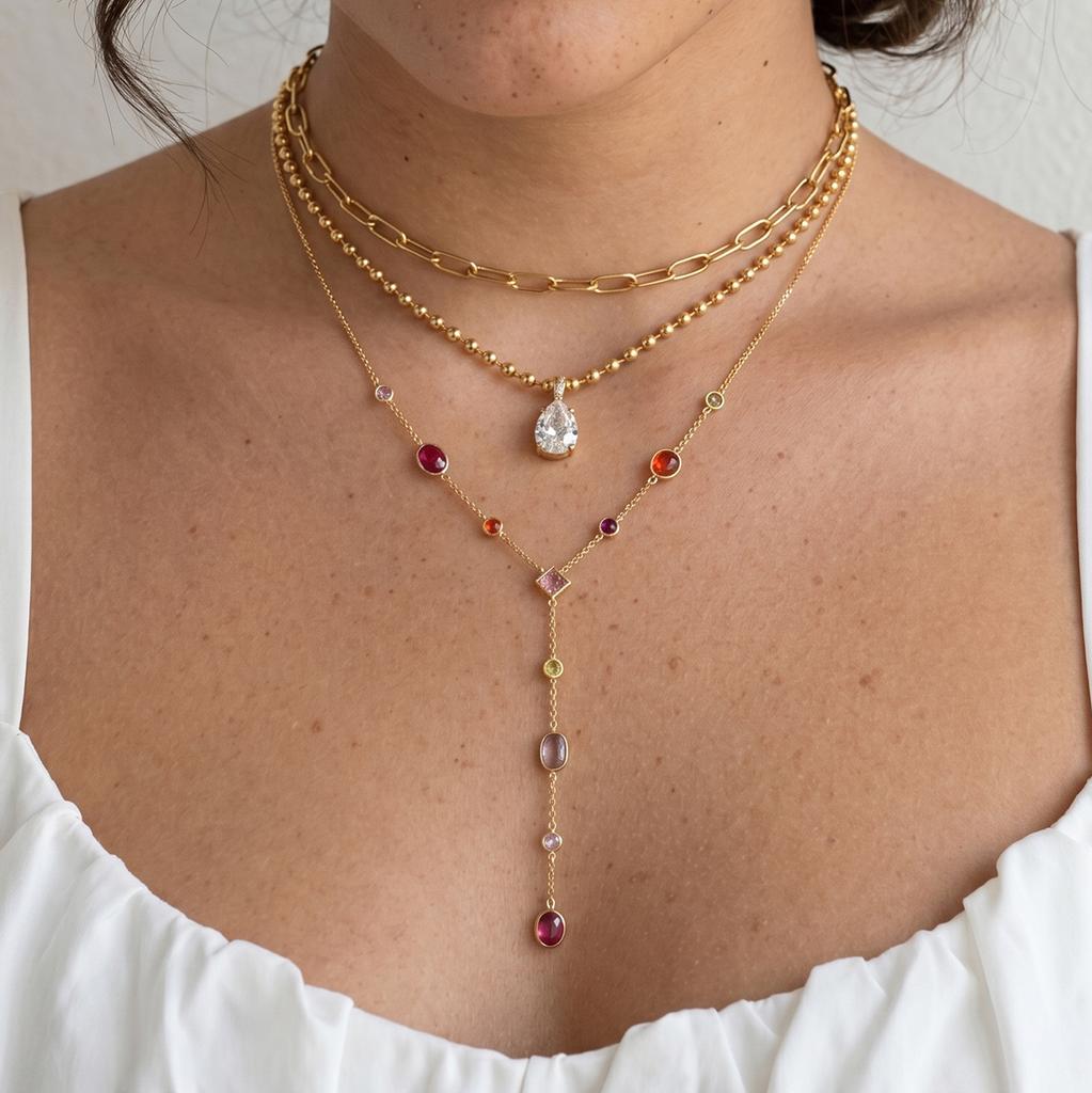 Uworld Multicolor Geometric Zircon Y Shape Chain Necklace For Women 18K Gold PVD Plated Stainless Steel Necklace Fashion Jewelry