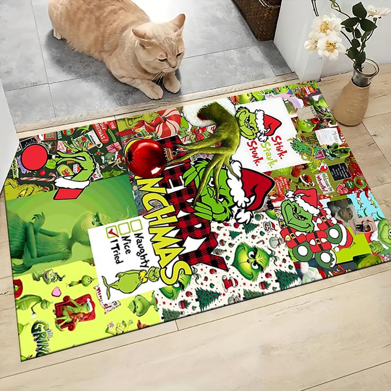 Grinch Christmas Collage Carpet Rug Soft Washable Antislip Home Living Room Sofa Mats Personalized Christmas Rug