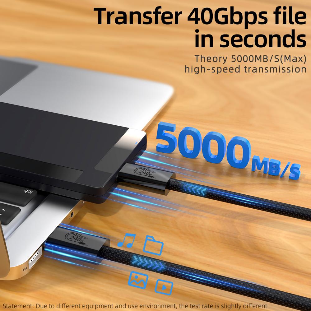 1m USB4 Type C Cable 240W PD Fast Charging 40Gbps High Speed Data Transfer Wire for Laptop/Phone