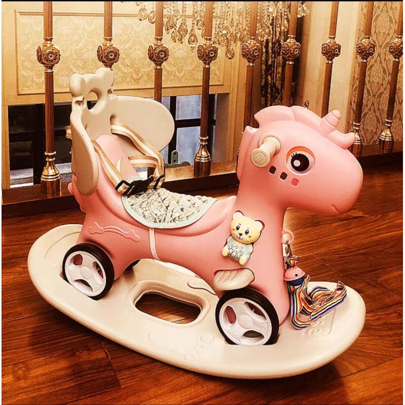 Wooden Infant Rocking Horse: Multi-Purpose Ride-On Toy for Boys & Girls – Ideal First Birthday Gift