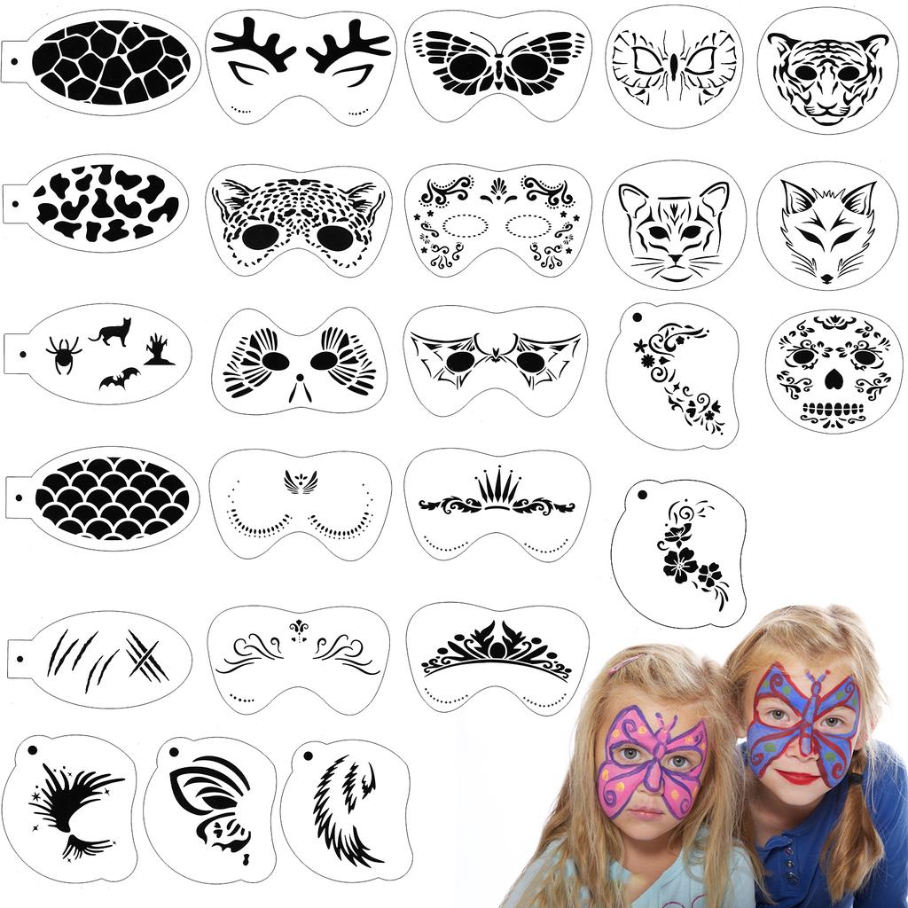 25 Pieces Face Painting Stencils, Reusable Face Paint Templates Tattoo Stencils