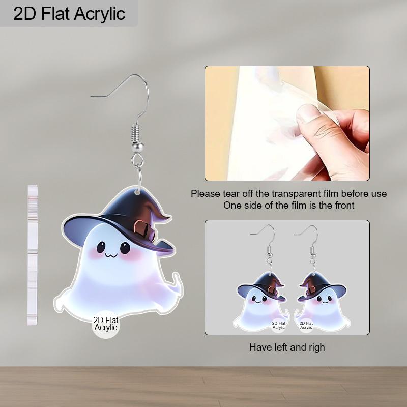 2D Flache Niedliche Acryl Halloween Hexenhut Geist Hängeohrringe Damen Halloween Accessoires Charmanter Schmuck Geschenk