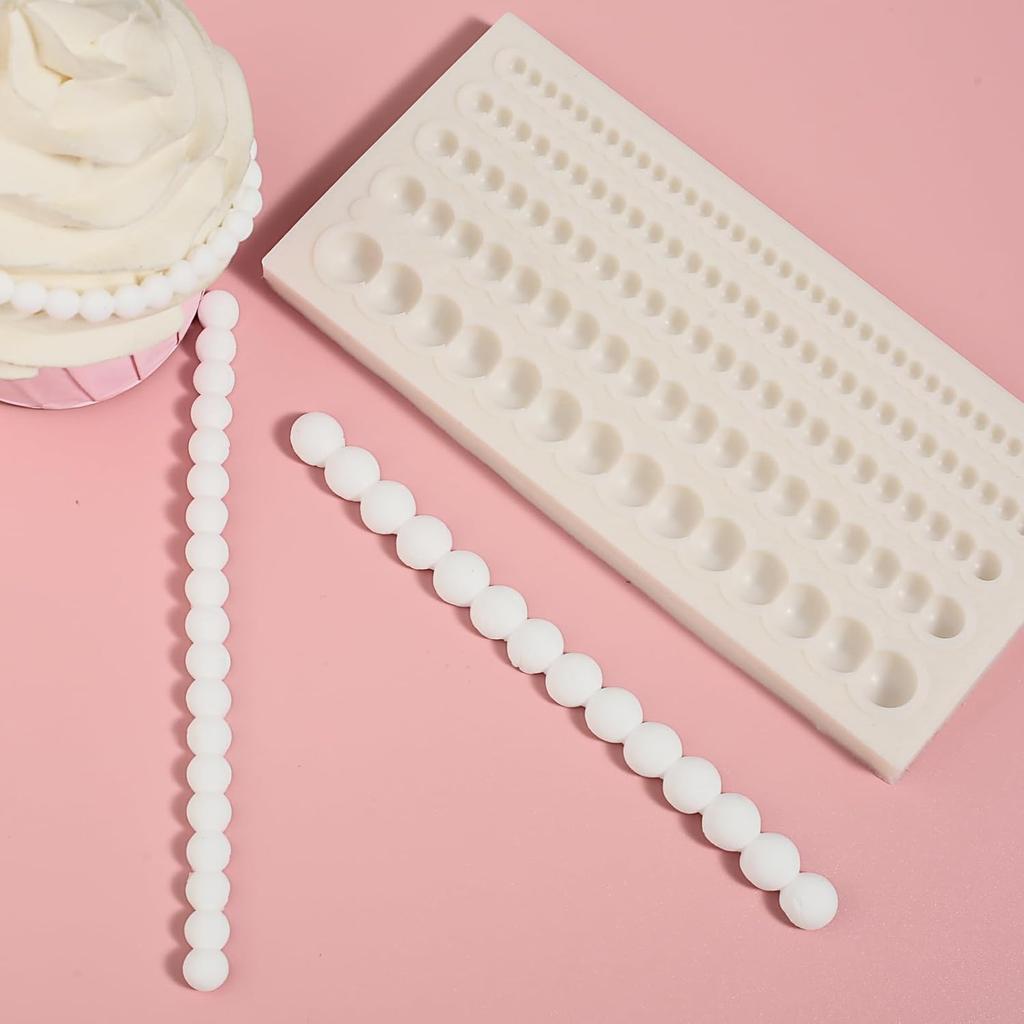 IKOJING1 Pcs Hemisphere Pearl Chain Cake Border Decoration Fondant Mold, Chocolate Pearl Silicone Molds, Suitable for Cupcake Toppers Gum Biscuit
