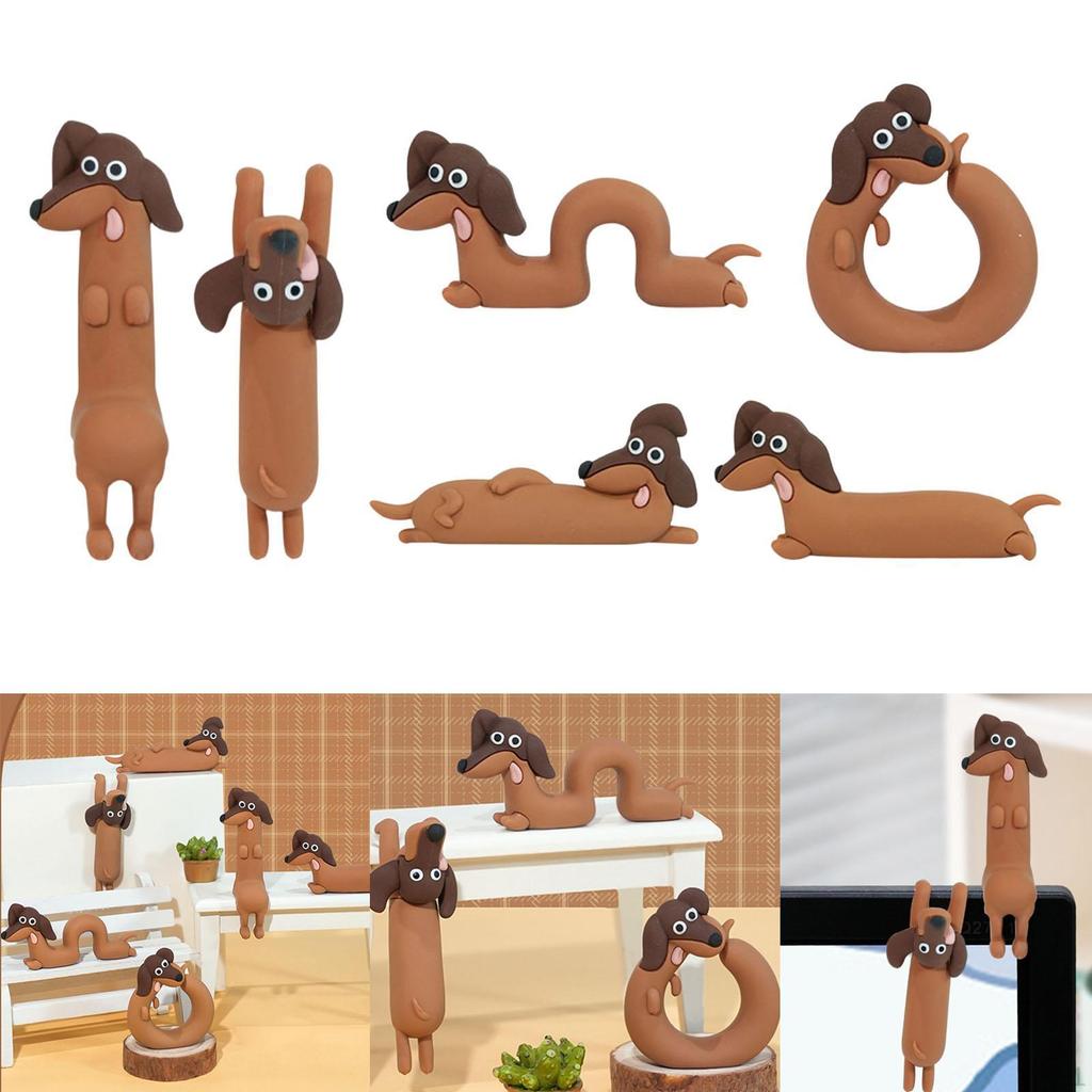 6 Pieces Dachshund Dog Figurine Car Interior Accessories Collection Creative Computer Decor for