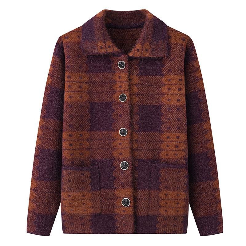 Grandma's Knitted Lapel Cardigan for Spring and Fall - Stylish Sweater for Middle-Aged and Elderly Women