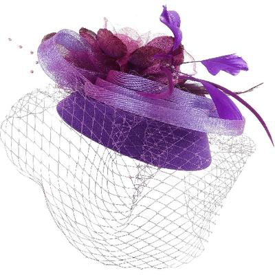 LIOOBO Wedding Bride Fascinator Headband with Purple Floral Mesh Small Hat, Vintage Women’s Headdress for Tea Party and Special Occasion