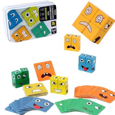 Würfelspiel mit ausdrucksstarken Gesichtern, Holzpuzzle, Montessori-Ausdrucks-Holzbausteine ​​für Kinder, Brettspiel