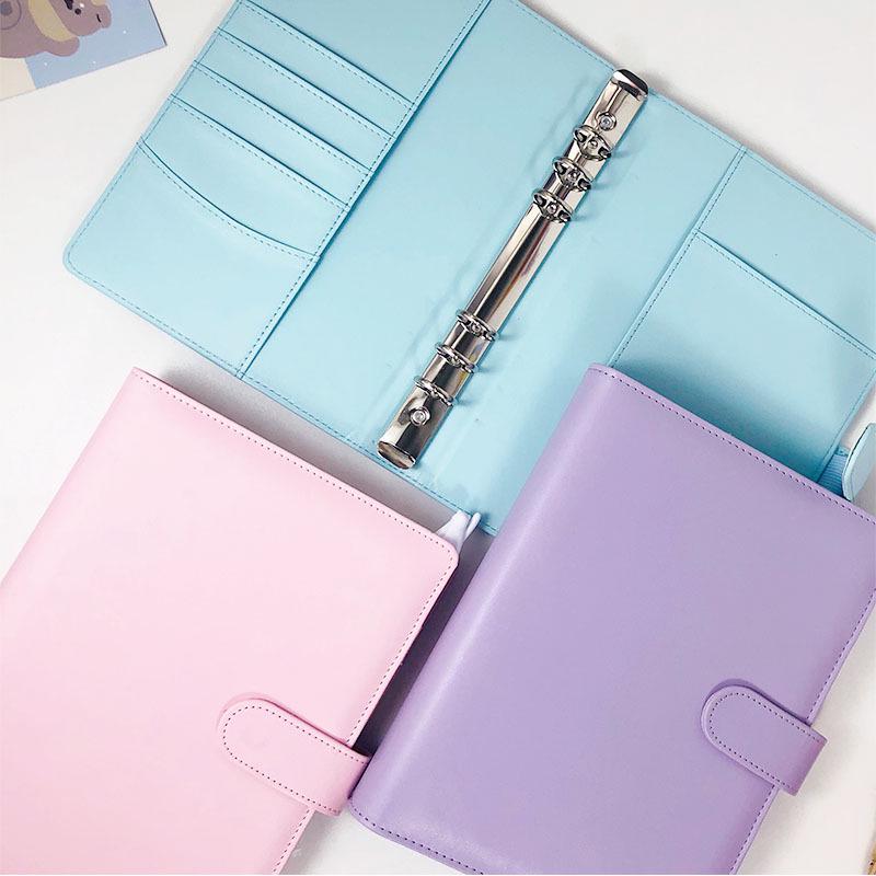 A5 Macaron Solid Color PU Leather Loose-Leaf Notebook Planner - Simple Business Style