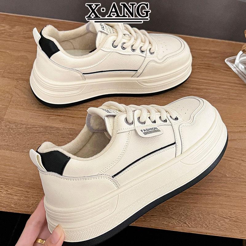 Leather Platform White Shoes Children's Board Shoes New Autumn and Winter Velvet Warm Two Cotton Shoes Casual Sports Shoes