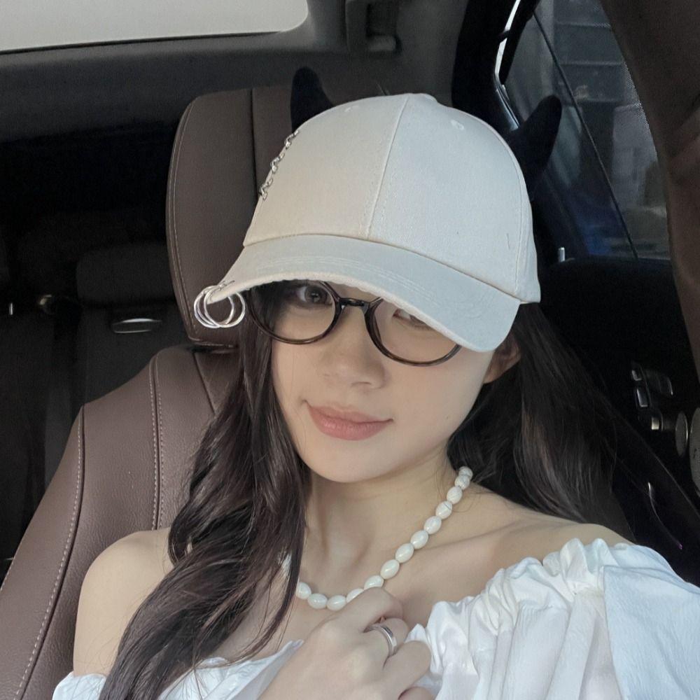 Hiphop Bull Horn Baseball Cap Korean Style Peaked Cap Portable Metal Ring Baseball Hat  Summer