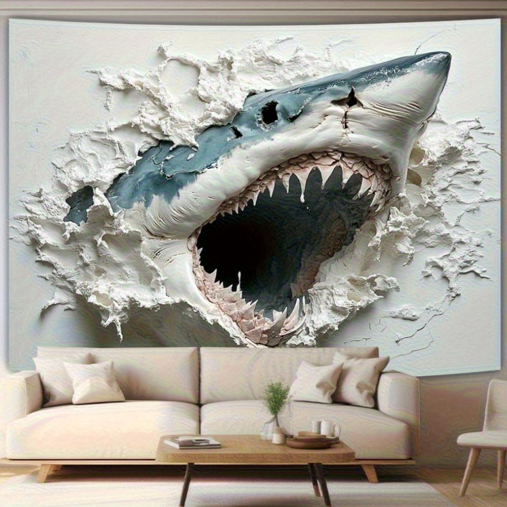 2D Shark Wall Tapestries, 1pc, Polyester, Traditional Style, No Feather, No Power Needed, Perfect Gift for Living Room, Bedroom,