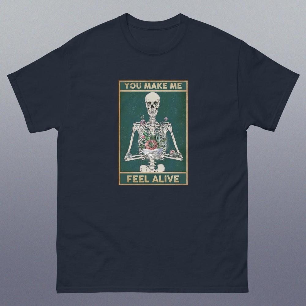 Skeleton Meditation Feel Alive Navy T-Shirt #26 Unisex T-Shirt XL