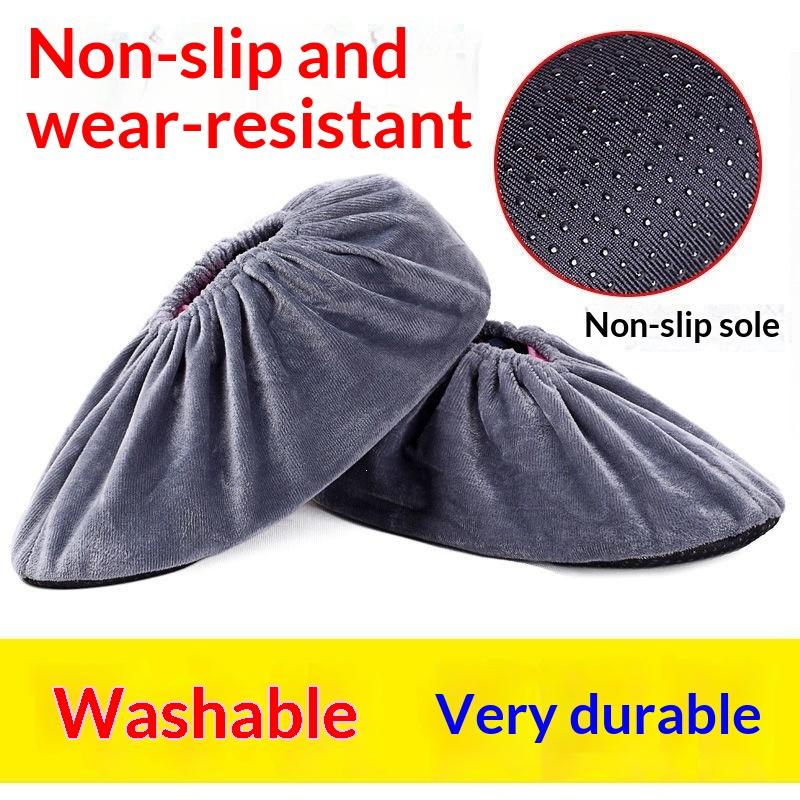 1 Pair Thicken Plush Shoe Covers Reusable Anti-Slip Soles Durable Wear-Resistant Foot Covers For Indoor Outdoor Shoe Covers