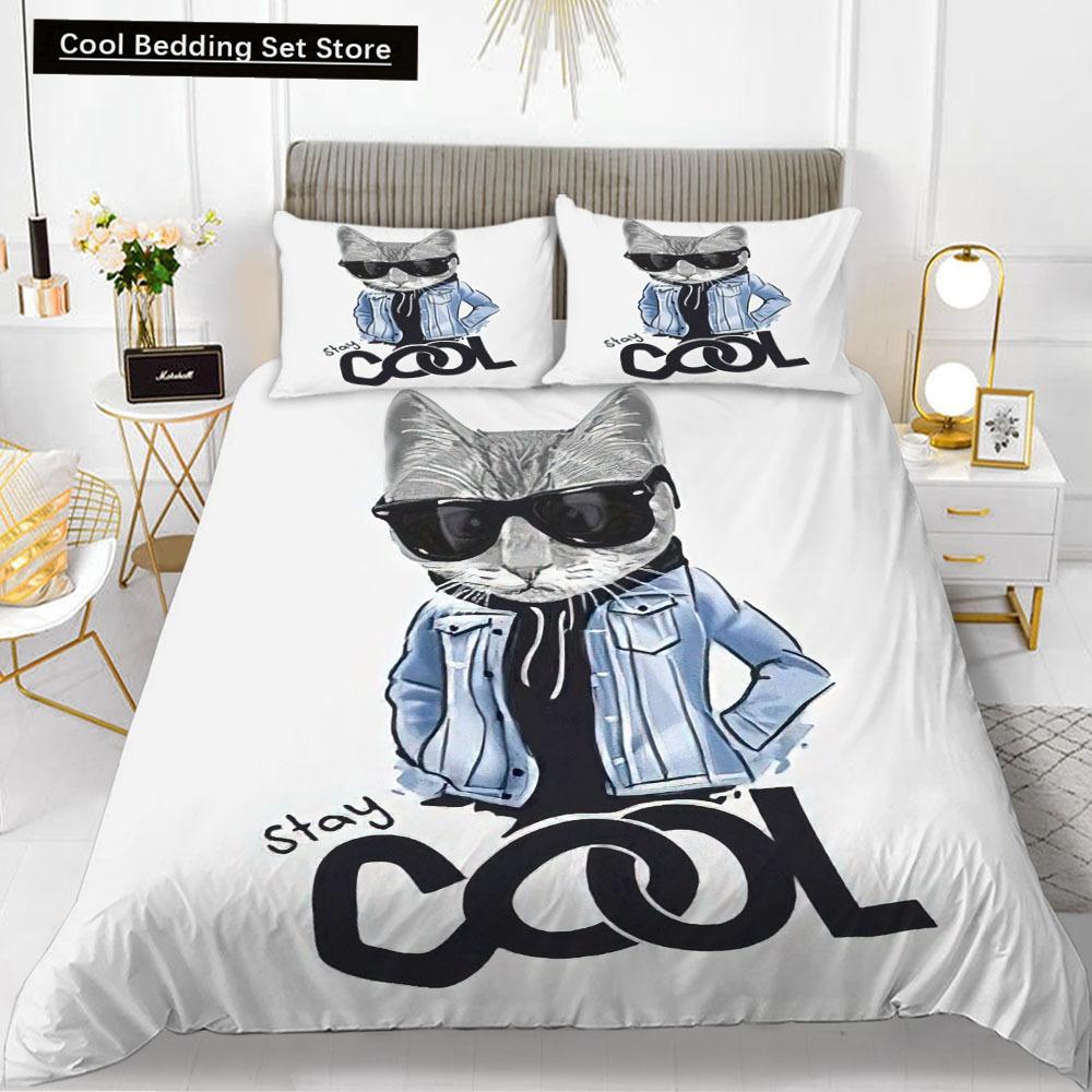 Cartoons Niedliche Katze Bettbezug Bettdeckenbezug Kissenbezug Junge Mädchen 2/3-teiliges Bettwäscheset King Queen Größe Kitty Polyester Bettdeckenbezug
