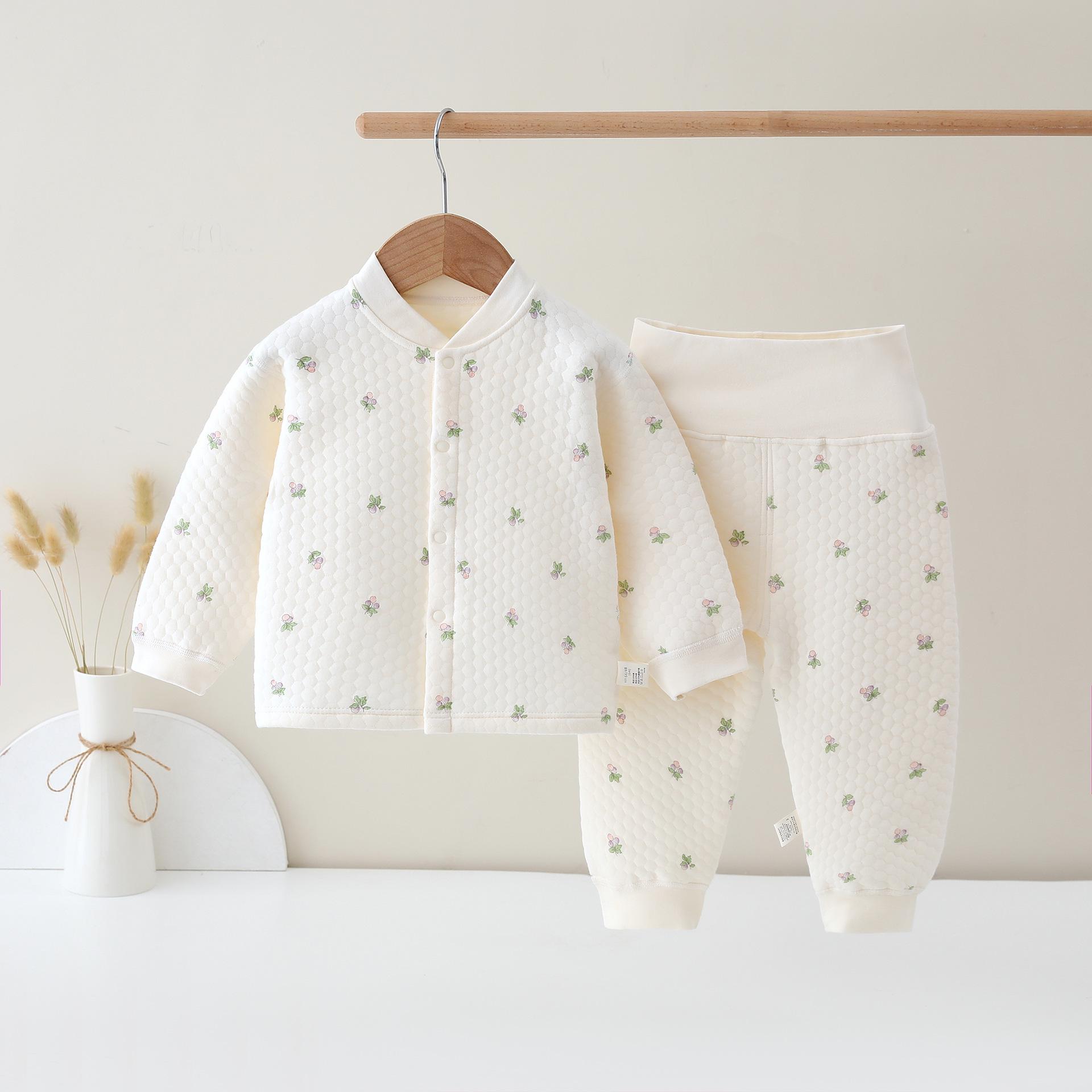 

Теплая стеганая детская одежда из хлопка: Комплект из двух частей с высокой талией и защитой живота для осени и зимы 80cm