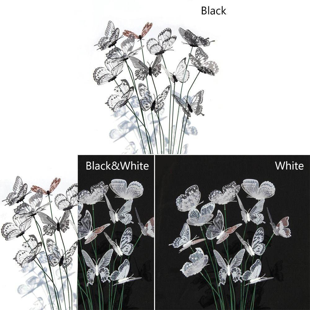 25PCS Black White Butterfly Garden Decorative Stakes Simulation Butterfly Stakes  Weding Ornament