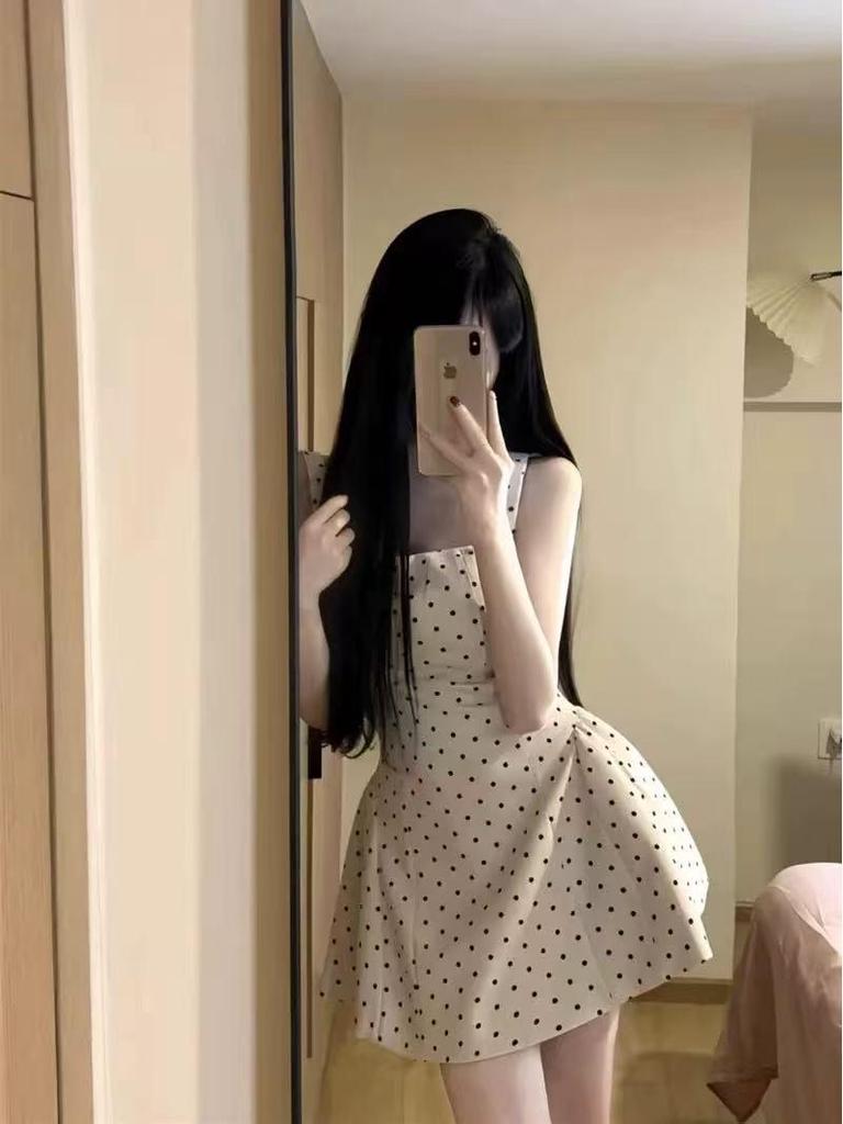 2026 Retro Polka Dot Women's Pleated Summer Vest Dress