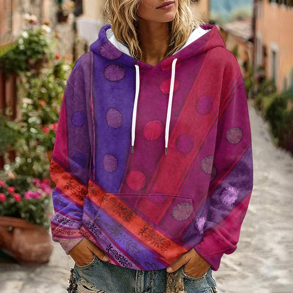 Women's Floral Print Long Sleeve Hoodie with and Pockets for Casual Wear