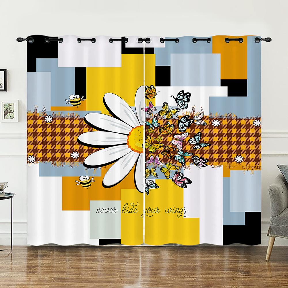 Curtains Sunflower Plant Bedroom Curtains Digital Printing Blackout Curtains No Punching