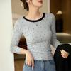 Age-reducing Playful Polka Dot T-shirt for Women Long-sleeved Autumn Clothes Contrasting Slim Base Shirt