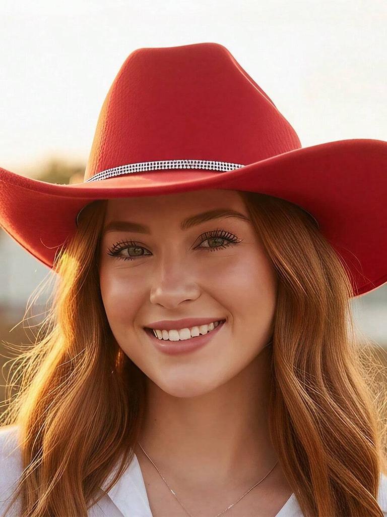 Pink Rhinestone Western Cowgirl Hat Wide Brim Fedora For Adults