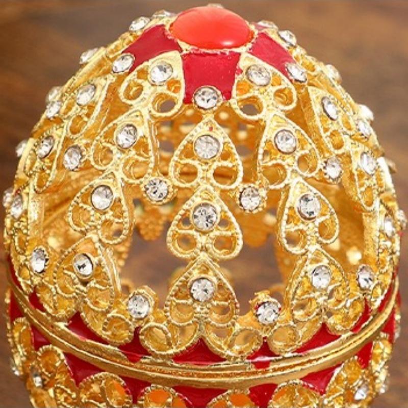Egg Shape Jewelry Storage Box Inlaid Gem Organizer Exquisite Hollowed-Out Alloy Storage Jar Earrings Ring Dresser Decorative