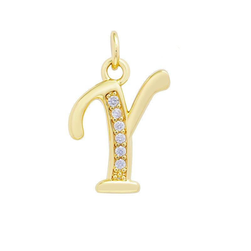 European & American Gold-Plated Copper Zircon Letter Necklace - High-End DIY Jewelry Accessory