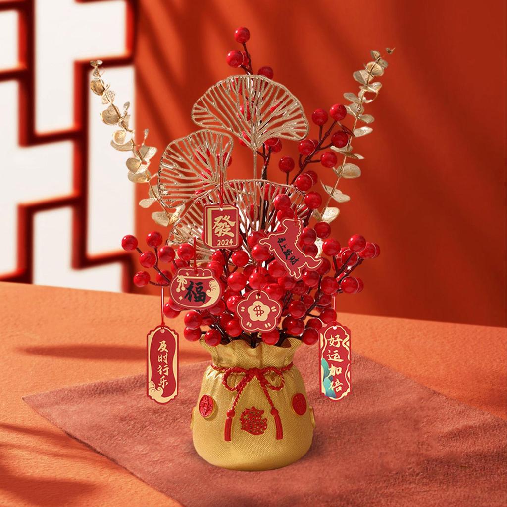 Chinese New Year Decoration TV Cabinet Decor Artifical Flower Pot Statue
