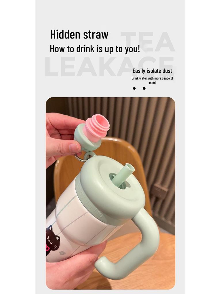 Creative Kitten Thermos Cup: Portable, Large Capacity, Cute Design with Handle for Girls
