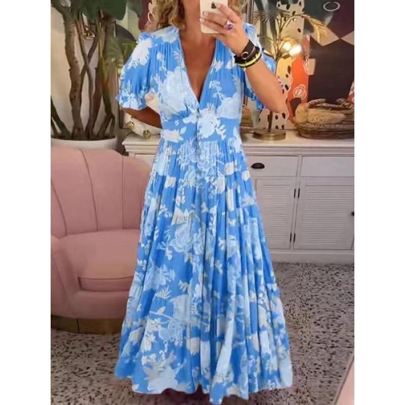 JPNTKY Mode Zomer Lente Korte Mouw V-Hals Casual Jurken
