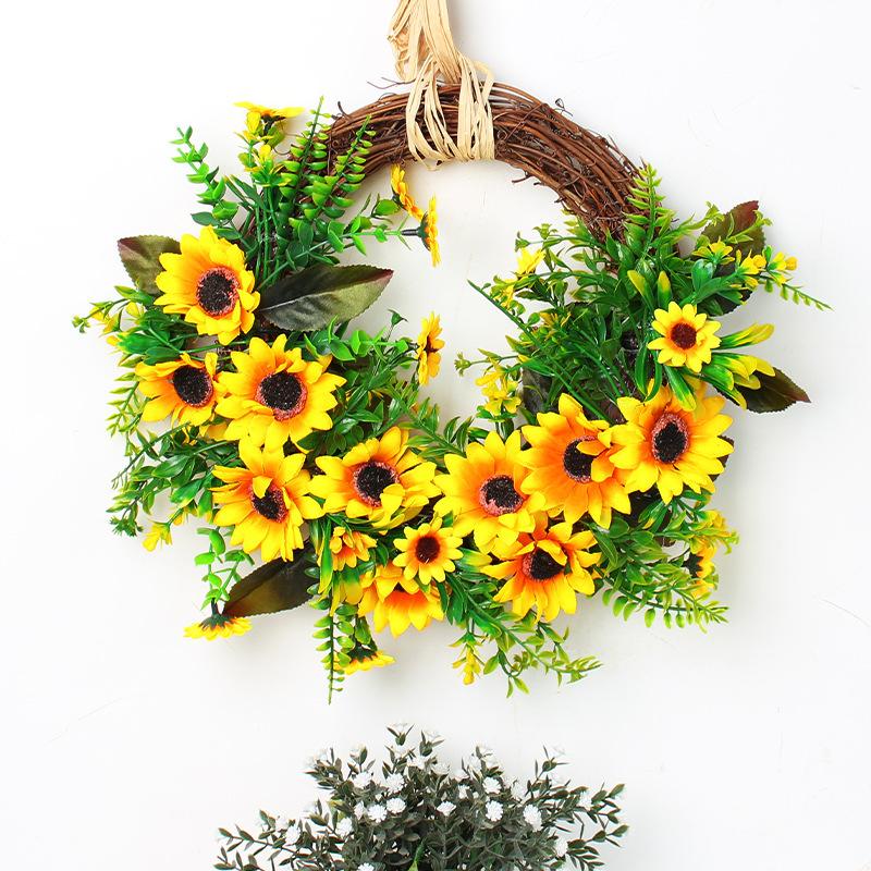 Spring Pastoral Wind Rattan Sunflower Wreath Simulation Sunflower Wreath Door Hanging Ornaments