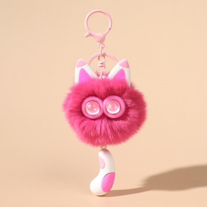 Niedlicher Rexkaninchenhaar Kätzchen Schlüsselanhänger Anhänger Mädchen Herz Plüsch Cartoon Puppe Puppe Taschenzubehör Geschenk