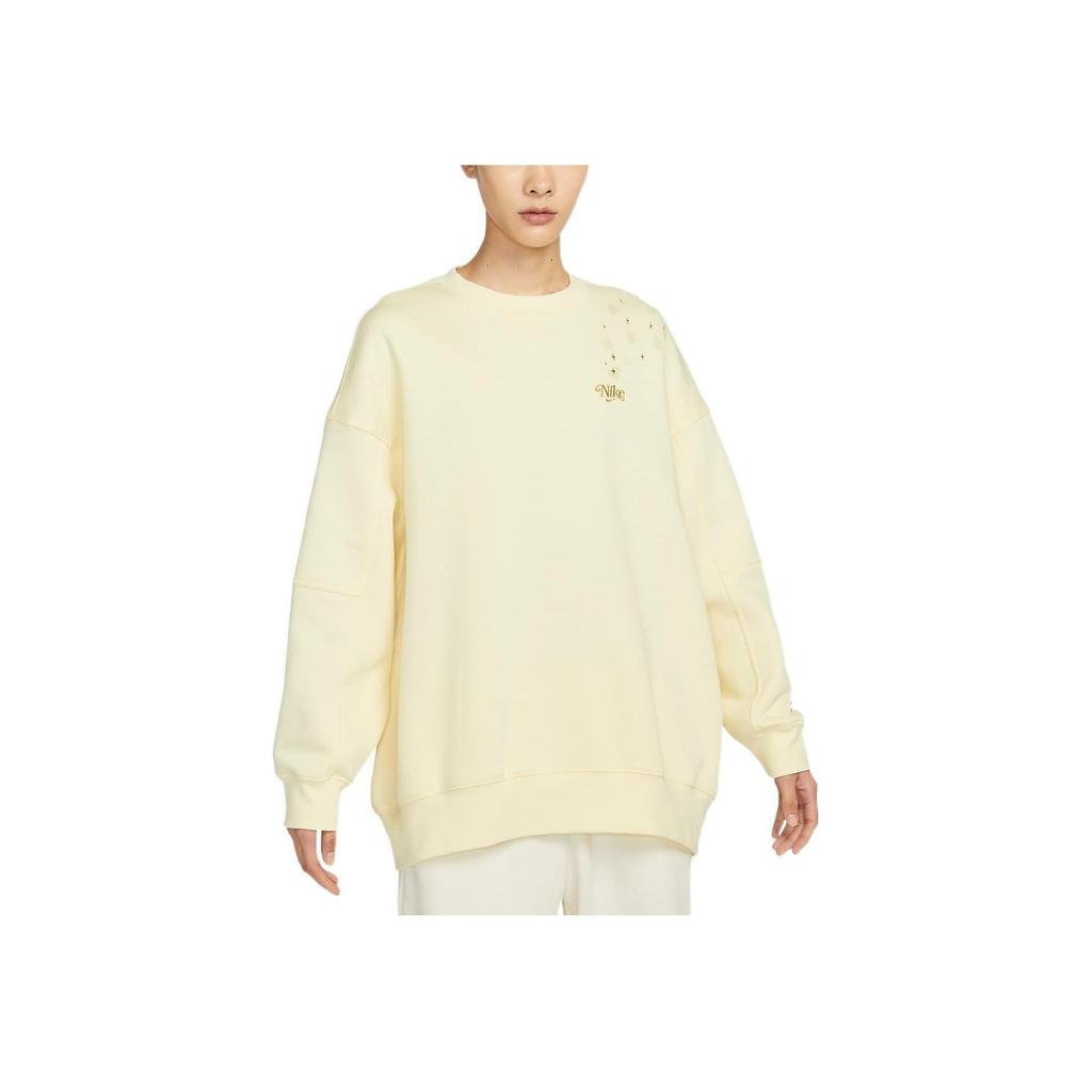 Nike Logo Patch Fleece-Lined Crew Neck Sweatshirt Women Tops Yellow FB1918-744